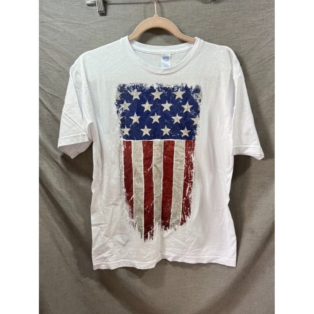 American Flag Shirt Adult Medium Red White‎ Blue Logo Short Sleeve Tee Mens